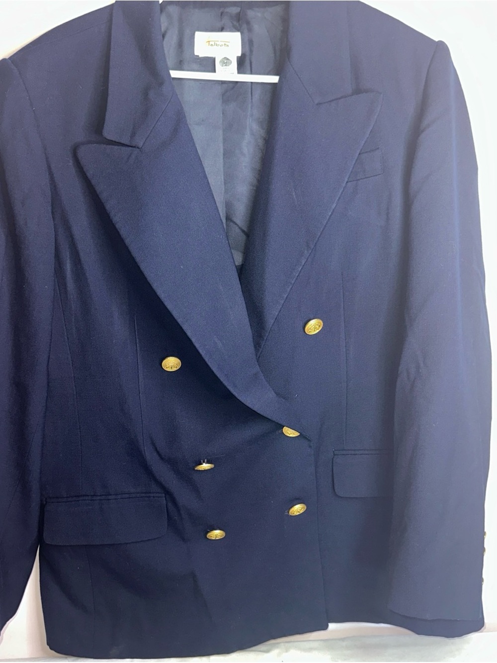 Talbots Navy Double-Breasted Blazer with Gold Buttons 100% Wool Acetate Lining